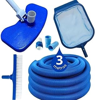 Kit de limpeza para piscina com aspirador, peneira, escova e mangueira flutuante azul