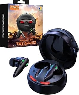 Fone de ouvido gamer A'Gold TWS FN-B48 em sua embalagem, preto com detalhes em verde e vermelho.