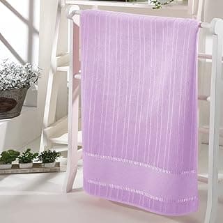 Toalha de banho lilás 70cm x 1,40m, textura veludo, estampa listras finas