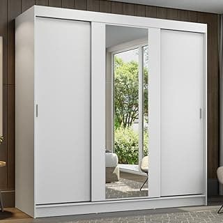 Guarda-Roupa Casal Madesa Reno 3 Portas de Correr com Espelho - Branco