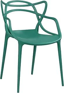 Cadeira verde ergonômica em polipropileno com braços, design moderno.