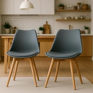 Duas cadeiras cinza Saarinen para sala e cozinha com pés de madeira.