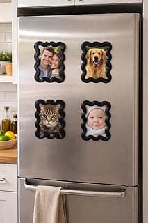 Porta-Retrato Magnético Ondulado para Geladeira, Moldura com Borda Ondulada, Branco e Preto, Kit com 4 Unidades
