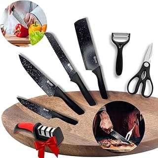 Kit de facas de churrasco com 7 peças, preto e aço inoxidável, MZcell