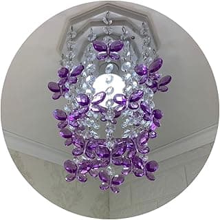 Luminária de teto infantil com borboletas lilás e cristais