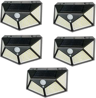 Kit 5 luminárias solares de parede com 100 LEDs, sensor de presença, 3 funções