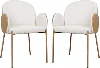 Kit 2 cadeiras de jantar estofadas em bouclê creme com base metal efeito madeira