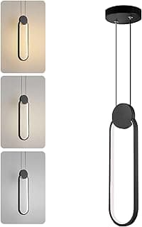 Luminária pendente LED formato oval minimalista em preto para quartos, salas de jantar e banheiros