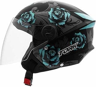 Capacete aberto Tork New Liberty 3 Flowers, preto com rosas azuis, tamanho 58