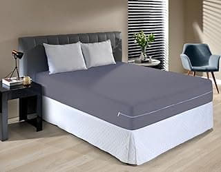 Capa protetora de colchão cinza e branco para cama box de casal, cama box, hipoalergênica e antimicrobiana