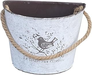 Vaso de flores suspenso na parede em ferro estilo retrô cinza claro com pássaro e texto