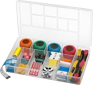 Caixa Organizadora Premium para Costura e Artesanato com 11 Divisórias Transparente - 26x17cm