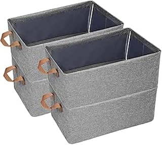 Kit 4 caixas organizadoras cinza com alças duplas, dobráveis, espaçosas e laváveis, ideais para roupas e brinquedos