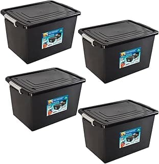 Kit de 4 caixas organizadoras pretas com tampa e trava, 56 litros, Arqplast
