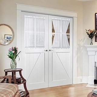 Conjunto de 2 cortinas transparentes para portas francesas brancas com filtro de luz