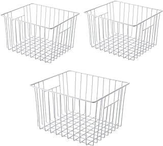 Cestas de arame em pérola branco para armazenamento em freezer, cozinha, despensa, armário, banheiro, quarto.