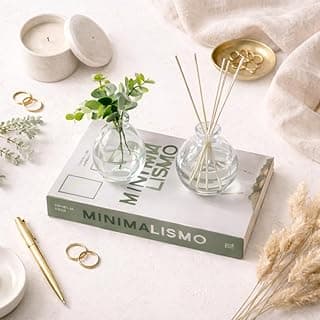Kit decorativo com livro, 2 vasos de vidro e difusor – decoração minimalista