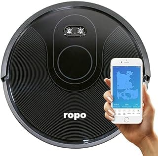 Robô aspirador Ropo Glass 3 Preto sendo controlado por smartphone