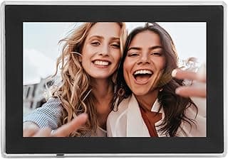 Foto digital de duas mulheres sorrindo em um porta-retratos digital de 10,1 polegadas