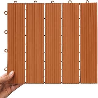 Conjunto de 12 placas de deck modular de plástico de alta resistência em marrom-avermelhado