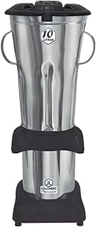 Liquidificador industrial de 10 litros em aço inoxidável com base preta e tampa preta, marca Colombo.