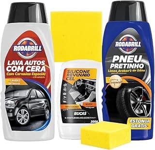 Kit Limpeza Automotiva 3 em 1 Rodabrill com Lava Autos, Silicone Gel e Pneu Pretinho