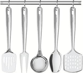 Conjunto de utensílios de cozinha em aço inoxidável prateado com 5 peças
