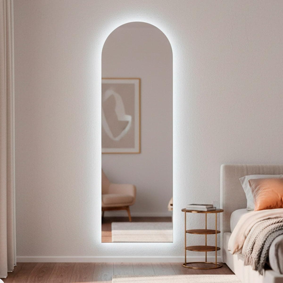 Espelho orgânico de parede com LED frio, iluminação decorativa, 150x50cm