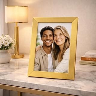 Porta Retrato Decorativo Para Foto 15X21cm Com Vidro Moldura Clássica e Moderna de Mesa Uso Vertical e Horizontal para Sala, Quarto e Escritório (Dourado)