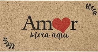 Tapete Vinil 40x75 Antiderrapante 'Amor Mora Aqui' - Capacho Decorativo para Entrada de Casa