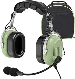 Fone de Ouvido de Aviação WODASEN GA Dual Plug com Cancelamento de Ruído e Microfone Boom Verde-claro