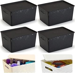 Kit de 4 caixas organizadoras pretas com tampa de 15 litros