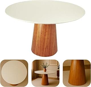 Mesa de Jantar Redonda Laqueada Tampo com Vidro Temperado Base Cone com Acabamento Amadeirado Laminado Mel (90 CM)