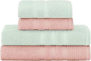 Jogo de banho Buddemeyer Vanilla Extra Soft com quatro toalhas, duas em verde e duas em rosa, sobre fundo branco.