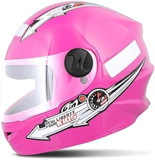 Capacete Tork Liberty para crianças, rosa, tamanho 54, com viseira transparente e gráficos brancos e vermelhos.