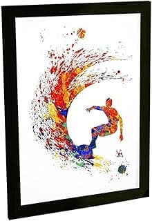 Quadro decorativo A3 com ilustração colorida de surfista em ação