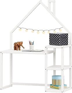 IDIMEX Mesa Escrivaninha Branco Infantil Madeira Montessori 3 Prateleiras Nivia