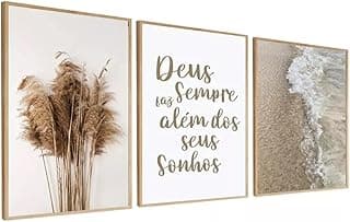 Quadros decorativos com frase boho e folhagem marrom, molduras douradas, fundo branco
