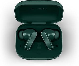Fones de ouvido sem fio Motorola Moto Buds verdes com estojo aberto