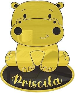 Quadro decorativo em acrílico com hipopótamo amarelo e nome personalizado