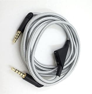 Cabo de fone de ouvido para jogos AMONIDA, 6,6 pés, prata, com conectores dourados e pretos.