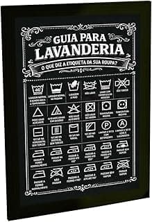 Quadro decorativo guia para lavanderia preto com texto branco
