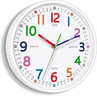 Relógio de parede infantil: relógios de parede para ensino de horas silenciosos sem tique-taque operado por bateria, relógio moderno rústico de fazenda decorativo para cozinha sala de estar