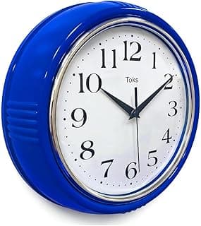 Relógio de parede retrô azul Toks 24 cm vintage para cozinha e sala