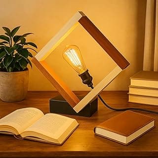 Luminária Abajur de Mesa Equilibrista Rústica Artesanal em Madeira Premium 25x30cm – Sala |Quarto |Escritório | Cabo 1,20cm e Interruptor | Estilo Industrial | Minimalista - by Ateliê TH Wood Art
