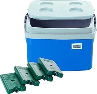 Caixa térmica azul com termômetro e blocos de gel reutilizáveis de 400 ml