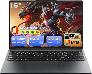 Laptop Core i5 de 16 polegadas (até 3,6 GHz), 16 GB de RAM, SSD de 512 GB, notebook Win11 Pro, MS Office 365, laptop para jogos, tela FHD 16:10 de 1920 x 1200, com Wi-Fi BT5.0, USB A, HDMI, RJ45