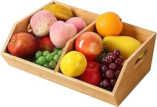 Caixa organizadora de madeira com frutas diversas