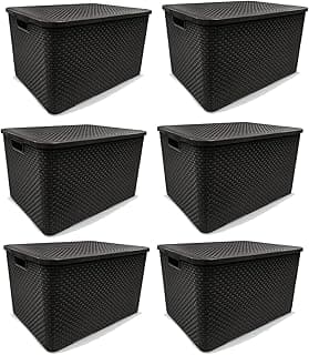 Kit de 6 caixas organizadoras pretas de 20 litros com design de rattan Arqplast