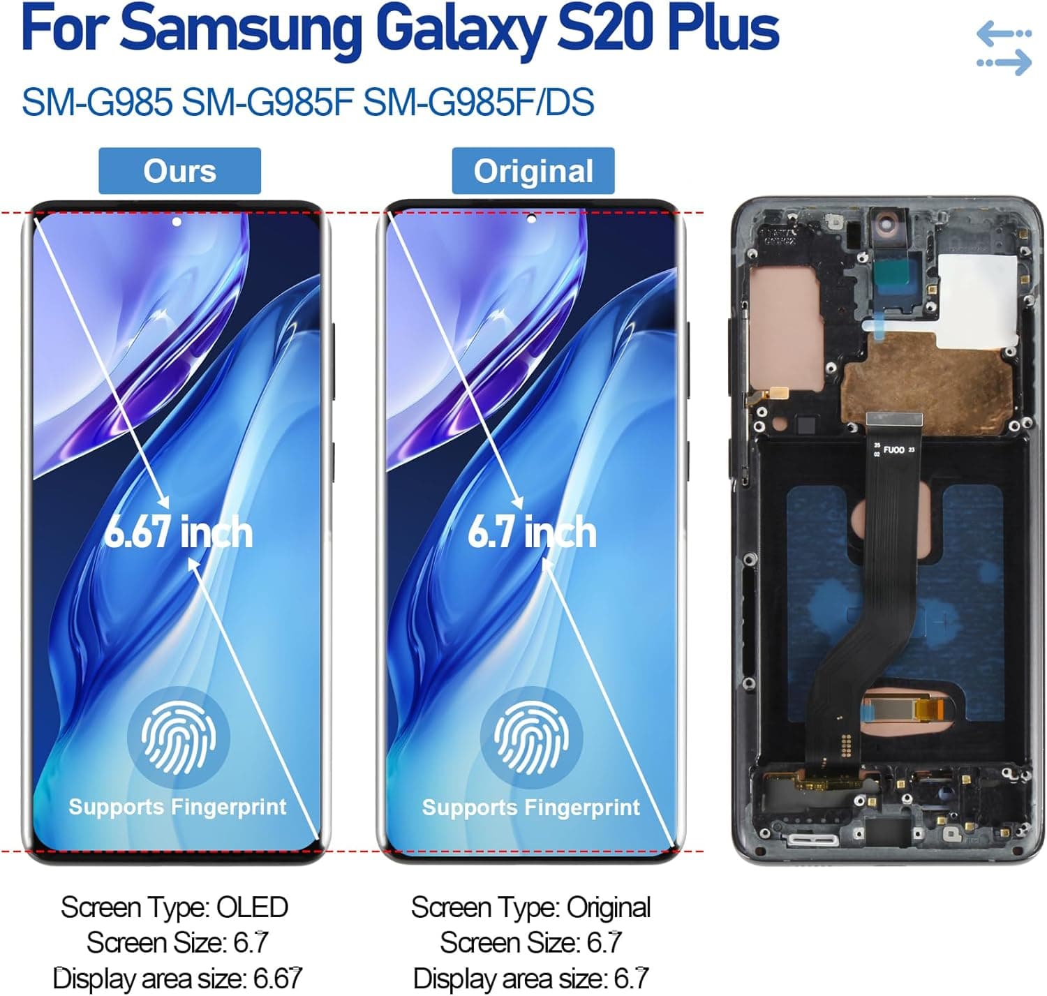 Tela de Substituição LCD Yondista Galaxy S20 Plus Touch Screen 17,0 cm Preto Compatível S20 Plus 5G